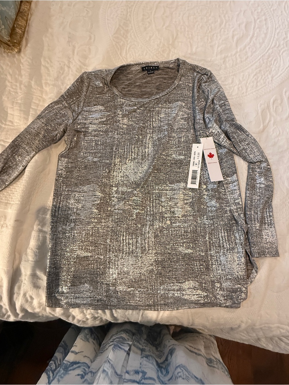 Tribal Metallic  Silver Long Sleeve Top